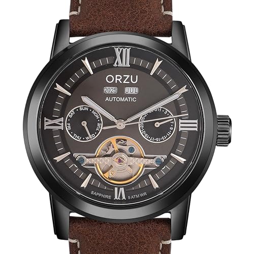 Image of ORZU Automatic Men's Watch Stainless Steel Case & Leather Band Sapphire Glass (MT6003)