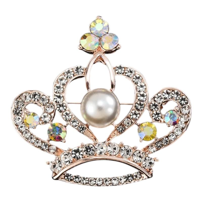 Rose Gold Royal Crown Brooch Pin, Alloy with Pearl, Modern Style, 4x4x2 Centimeters, Lobster Claw Clasp-image-45