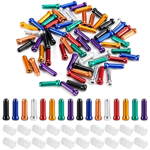 Koceci 100 PCS Bike Cable End Caps, Bike Brake Cable Ends, Brake Cable Crimp for Bike Shift Alloy Bike Wire End Cap with O-Ring Brake Cable Rubber Donuts (Colorful)