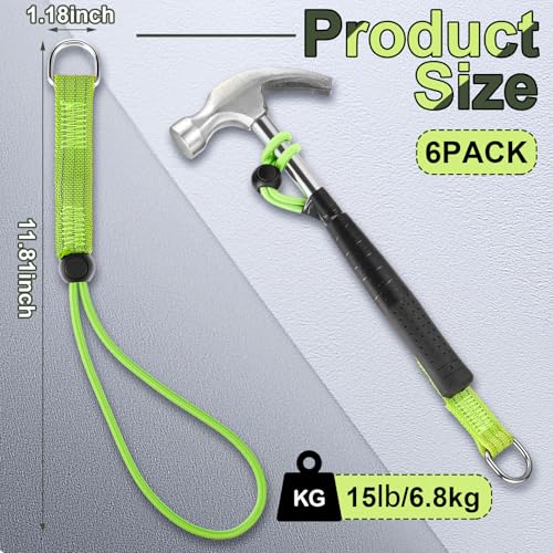 Image of 6 Pcs Tool Tail Attachment with Metal Loop End Load Ring Lanyard Adjustable Tool Lanyard, 15 Pounds, 11.81 Inch Long, Green