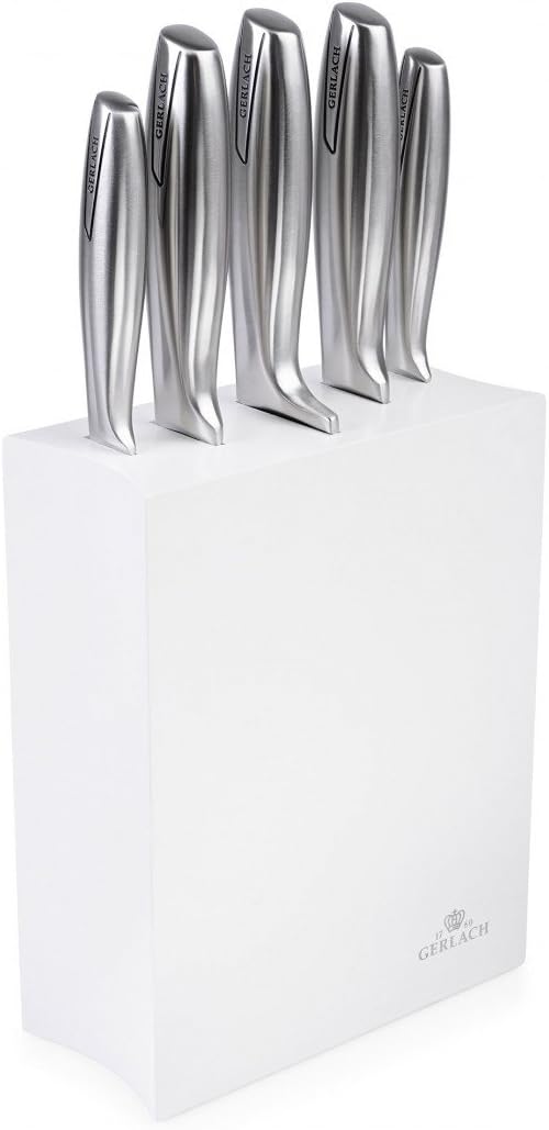 Gerlach G02-0993M-ZENB-05PU-S2S2-01 Set of The Kitchen Knives in Block Modern-White block-G02-0993M-ZENB-05PU-S2S2-01, Stainless Steel