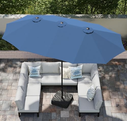 Image of PHI VILLA 15ft Large Outdoor Patio Umbrella with Base Included, Haze Blue