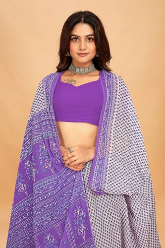 Tamaira Fashion Women's Floral Butti Printed Pure Cotton Mulmul Saree Without Blouse Piece(Ab41_Lilac)