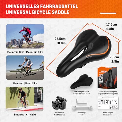 HENMI Fahrradsattel Herren Damen Weicher, Komfortabel Atmungsaktiv Stoßdämpfend Ergonomisch...