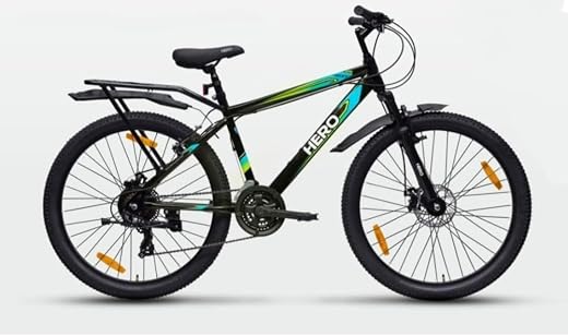 Hero Next 26" Bicycle - 21-Speed Shimano Gears, Dual Disc Brakes, and Integrated Carrier (Orange/Green)