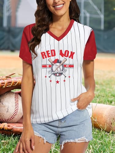 Baseball Jersey Women Shoulder Straight V-Neck Game Day Shirts Funny Baseball Heart Graphic Tee Streak Short Sleeve Tops2