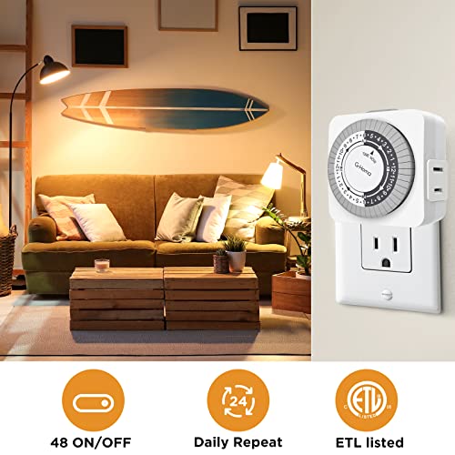 G-Homa T1001 Timers For Electrical Outlets 4 Packs,24 Hour Indoor Plug-In Mechanical Timer,30 Minute Intervals, Daily On/Off Cycle,1 Polarized Outlet, For Grow Light,Christmas Lights thumb #5