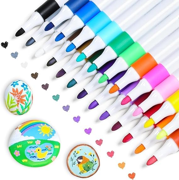 Image of BOLT BEE Acrylic Paint Markers with Brush Tips, Quick-Drying Waterproof Ink for Rock, Plastic, Wood, Canvas, Glass, Ceramic, Metal Art Crafts Projects (36 Color Acrylic Marker)