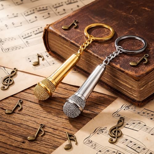 Image of Sureio Mini Microphone Music Keychain Retro Sound Pendant Keyring Charm Microphone Music Key Chain for Singer Gift