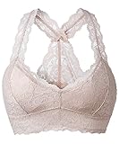 YIANNA Damen Spitze BH Ohne Bügel Bralette Bequem Atmungsaktiv Bustier Bralet mit Adjustable Padded Racerback Lace Bra Hautfarbe, YA8332 Size M