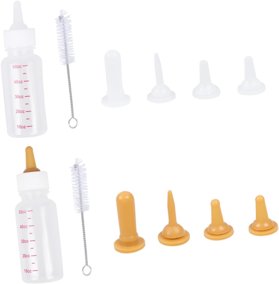 FRCOLOR 2sets Transparent Pet Nursing Bottle Kit for Dogs Cats Includes Replacement Nipples Cleaning Brush for Feeding Pets Safe Material