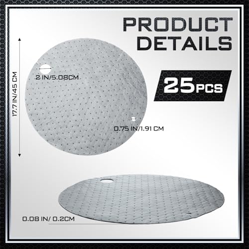 Image of Frienda 25 Pcs Drum Top Oil Absorbent Pads for 30 Gallon Drums Barrel Absorbent Pads Mat 17.7 inch Diameter Lid Oil Mat with Bungs 0.75 inch and 2 inch Diameter(Gray)