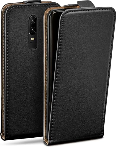 moex Flip Hülle für OnePlus 6 Hülle klappbar mit 360 Grad Schutz, Handyhülle mit Bildschirmschutz, PU Leder Handytasche Lederhülle, Flip Hülle Cover Klapphülle, Schwarz