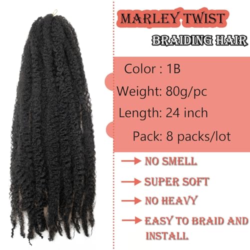8 Packs Marley Twist Braiding Hair 24 Inches MarleyTwist Hair Long Cuban Twist Hair Marley Afro Kinky Curly Twist Faux Locs Crochet Hair Synthetic Marley Hair Extensions - Image 5