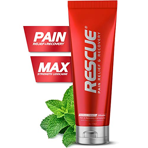 Rescue Pain Relief and Recovery Cream 4 oz Maximum Strength Lidocaine HCl 4% OTC made in the USA - 10+ Ingredients to Fight Inflammation and Soothe Stiff, Aching Muscles, tendons, ligaments and Joints