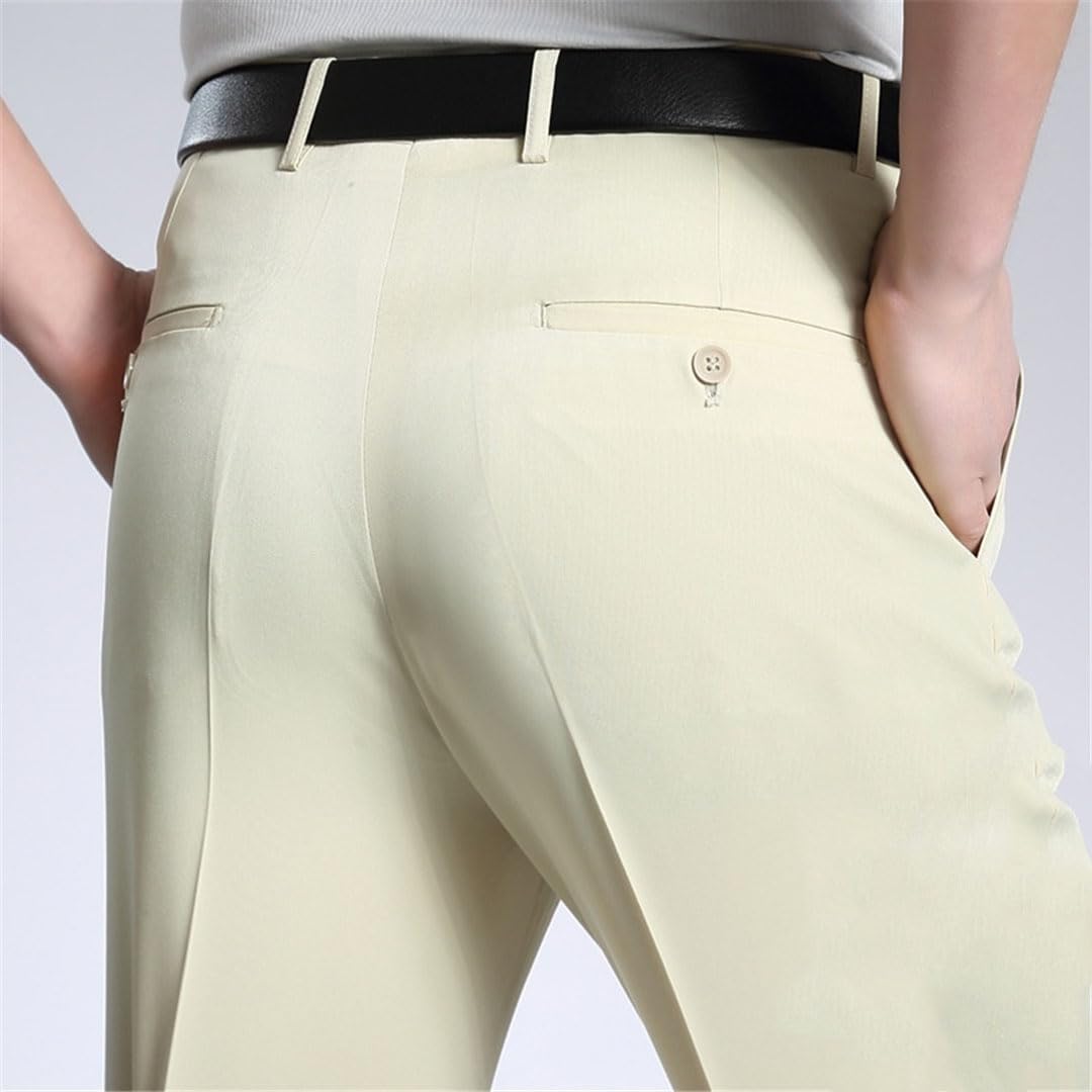 Vogrtcc Pantalones De Vestir Finos De Cintura Alta para Hombres Pantalones De Traje De Negocios Sueltos Rectos