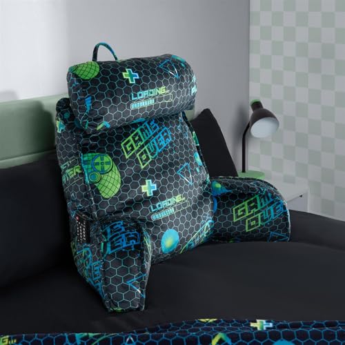 OHS Cuddle Cushion with Head Rest Gaming Gifts Detachable Neck Roll Reading Pillow for Bed Adult Kids Soft High Back Support Cushion with Arms Gaming Cushions for Boys Sit Up in Bed Pillow Navy