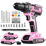 Pink Cordless Drill Set, 21V Drilldriver and Screwdriver Set with 2 Batteries, 10mm Chuck, 25+1 Electricdrill, Power Combi BatteryDrill, 90 Pcs Accessories for Home Repair DIY & Women Gift