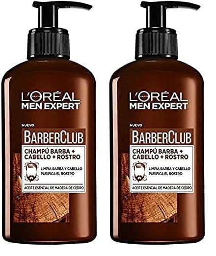 L'Oréal Paris Men Expert Barber Club Champú 3 en 1: Barba, Cabello y Rostro, 200ml (Paquete de 2)