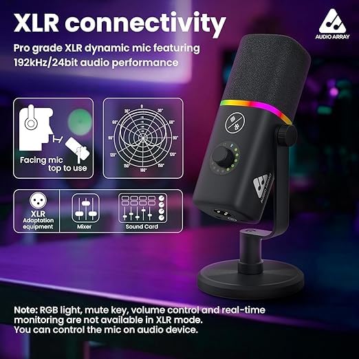 Image of Audio Array RGB Gaming Bundle|RGB USB Dynamic Microphone with Sound Card - Mute, Volume Control, Monitoring, Noise Cancellation, Voice Effects|for Streaming, Podcasting, Gaming, Singing - GB-04