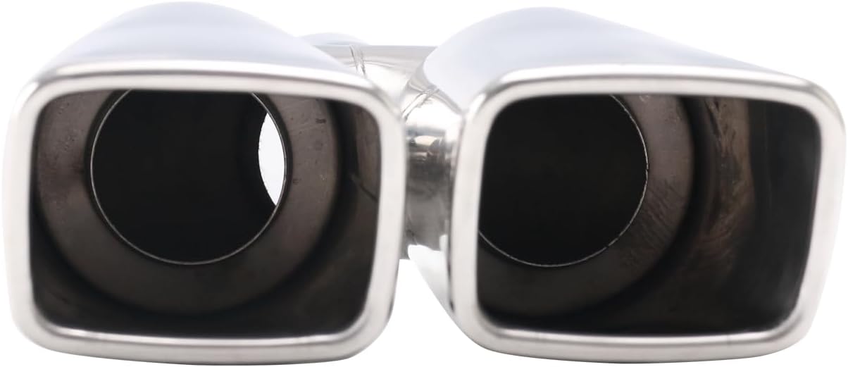 Dual Square Exhaust Tips 2.5" Inlet 3.4" Outlet 9.5" Length - Threaded Rolled Edge Polished Stainless Steel Tips with Drain Holes for Enhanced Style & Durability