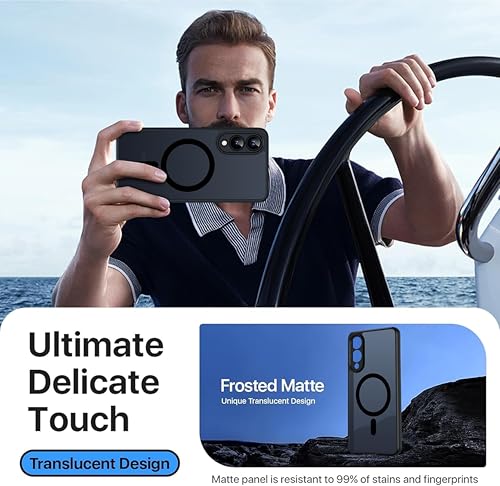 Image of Magnetic Slim Case Cover for Samsung Galaxy S25 Edge 5G (2025), Shockproof Cover with Camera Protection (Translucent Black with MagSafe)