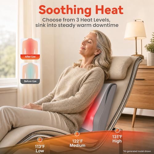 Image of Snailax Back Massager with Heat, Shiatsu Deep Kneading Massage Pillow with 3 Intensities, 3 Heat Levels & Bi-Directional Rotation for Lower Back, Neck, Shoulders and Legs Gift for Women Men, Beige