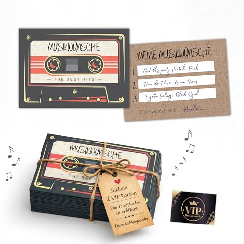 Eummel 50 Musikwunschkarten Retro inkl. VIP Karten | Hochzeit Musikwunsch | Dj Karten Geburtstag...