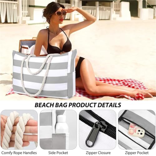 Sac de plage rayé en toile imperméable grand format