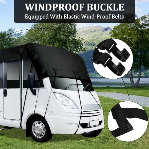 Wohnwagen Schutzhülle Wasserdicht, Universal 210D Wohnwagen Abdeckung, Atmungsaktive Wohnmobilabdeckungen Frost UV Protector Abdeckplane Wohnwagen Schutzdach mit Einziehbaren Riemen (7.5M x 3M)