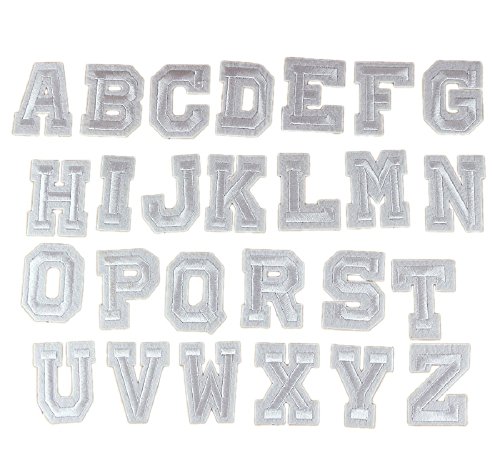 Yalulu 26PCs White Alphabet Letter Embroidered Repair Patches Iron On Cloth Paste DIY Applique Craft Kids Clothing Hat Bag Decor