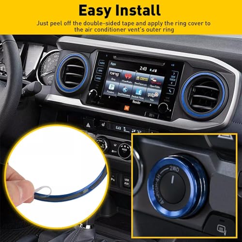 Image of Aluminum Alloy AC Knob Covers & Vent Outer Rings Kit for Toyota Tacoma 2016-2023 (8pcs Blue) - HVAC Control Button Covers, Air Conditioner Vent Trim Rings