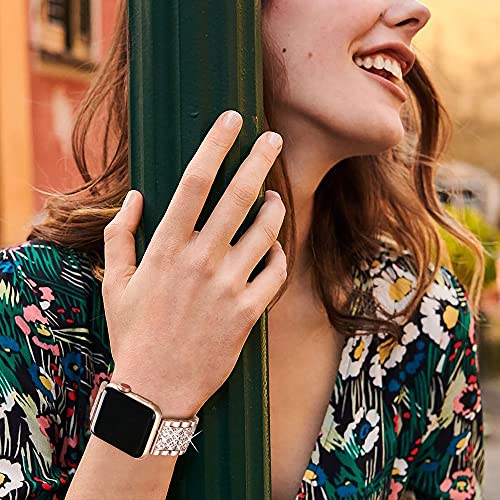 Secbolt Bling Bands Compatible With Apple Watch Band 38Mm 40Mm 41Mm Iwatch Series 8/7/6/5/4/3/2/1/Se, Dressy Jewelry Metal Bracelet Adjustable Wristband, Champagne Gold #TOP4