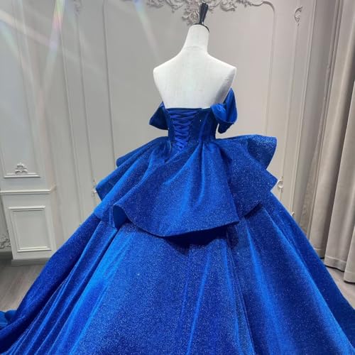 TRHTX Lurex Quinceanera Dresses with Train Puffy Off Shoulder Layered Sweet 16 Dresses Sparkly Beaded Long Ball Gown4