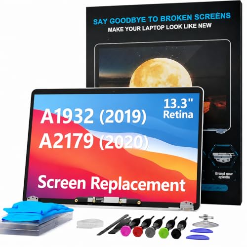 Dilcmtif A1932 2019 / A2179 2020   Pantalla de repuesto para MacBook Air Retina (Modelo: EMC 3302, EMC 3184, MVFH2, MVFJ2, MWTJ2, MWH22)   Pantalla LCD completa con kit de fijación (plata)