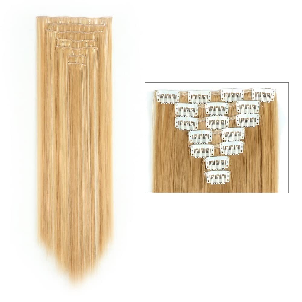 Extensión De Cabello Extensiones de cabello sintético, extensiones de cabello con clip Postizo falso largo y recto 24 "7PCS Extensiones de cabello de fibra resistente al calor Cabeza completa for muje