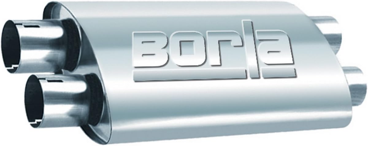 400286 ProXS Universal Perf. Muffler 2.5" Dual Inlet / 2.5" Dual Outlet" x 9.5" Oval x 19" Long Body 24" Overall Length Reversible Design Onternal X-Pipe T-304 Stainless Steel