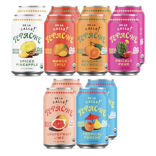 De La Calle Tepache - Mixta Variety Pack - Modern Mexican Soda - Craft Fermented Pineapple Sparkling Beverage - Certified Organic, Antioxidant Rich, Non-Alcoholic, Healthy Soda, Low Sugar, Low Calorie, Non-GMO