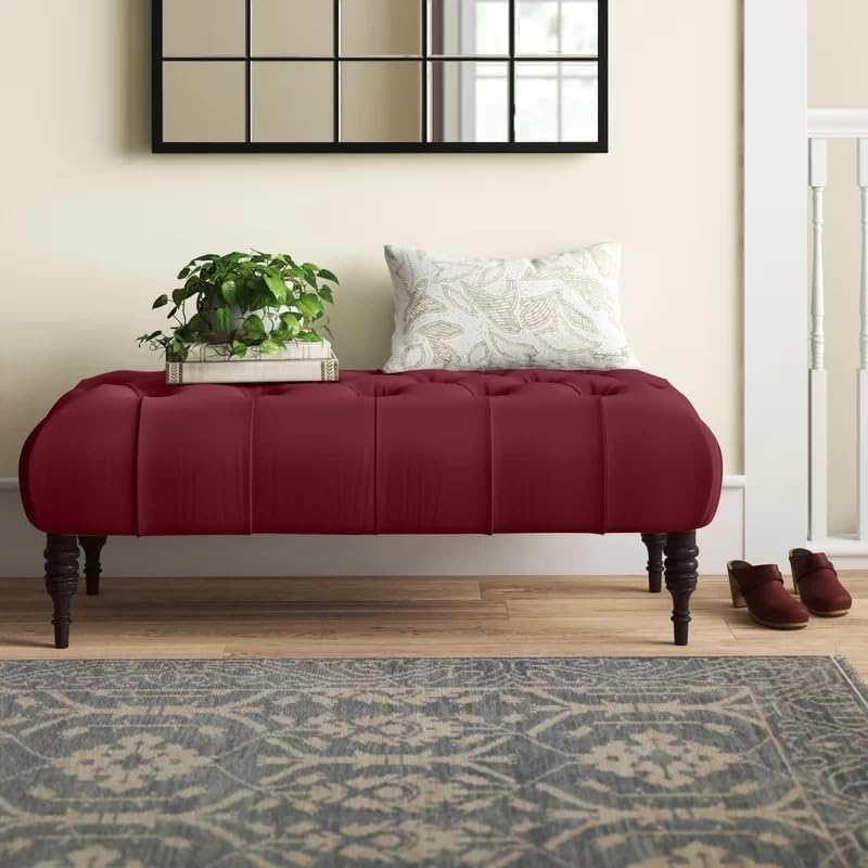 Storage Zeno Ottoman with Hidden Compartment, Rectangular 2 Seater Ottoman, Living Room Furniture, Storage Ottomans for Office, Bedroom, Living Room (Ivory) (Red Velvet)