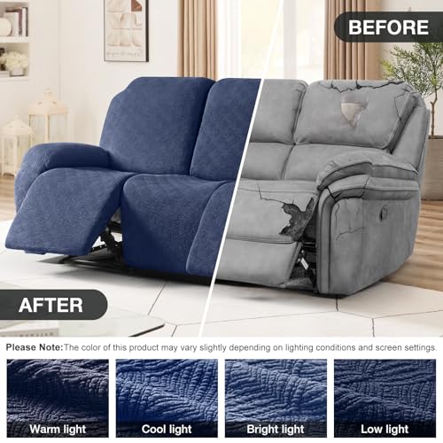 Image of Timeles Recliner Covers for 3 Seater Reclining Couch Covers Sofa Slipcover Furniture Protector for Dogs and Pets Stretch Soft Washable (Three-Seater, Navy Blue)