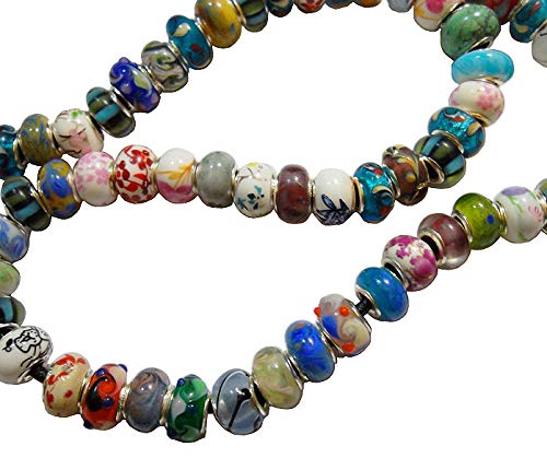 Kurtzy 50 Pak Assortiment Glazen Murano Kralen – 14mm Diameter Europese Bedels – Lamp Werk Kralen Mix voor Sieraden Maken, Armbanden, Kettingen, en Sleutelhangers – Geassorteerde Kleuren & Ontwerpen