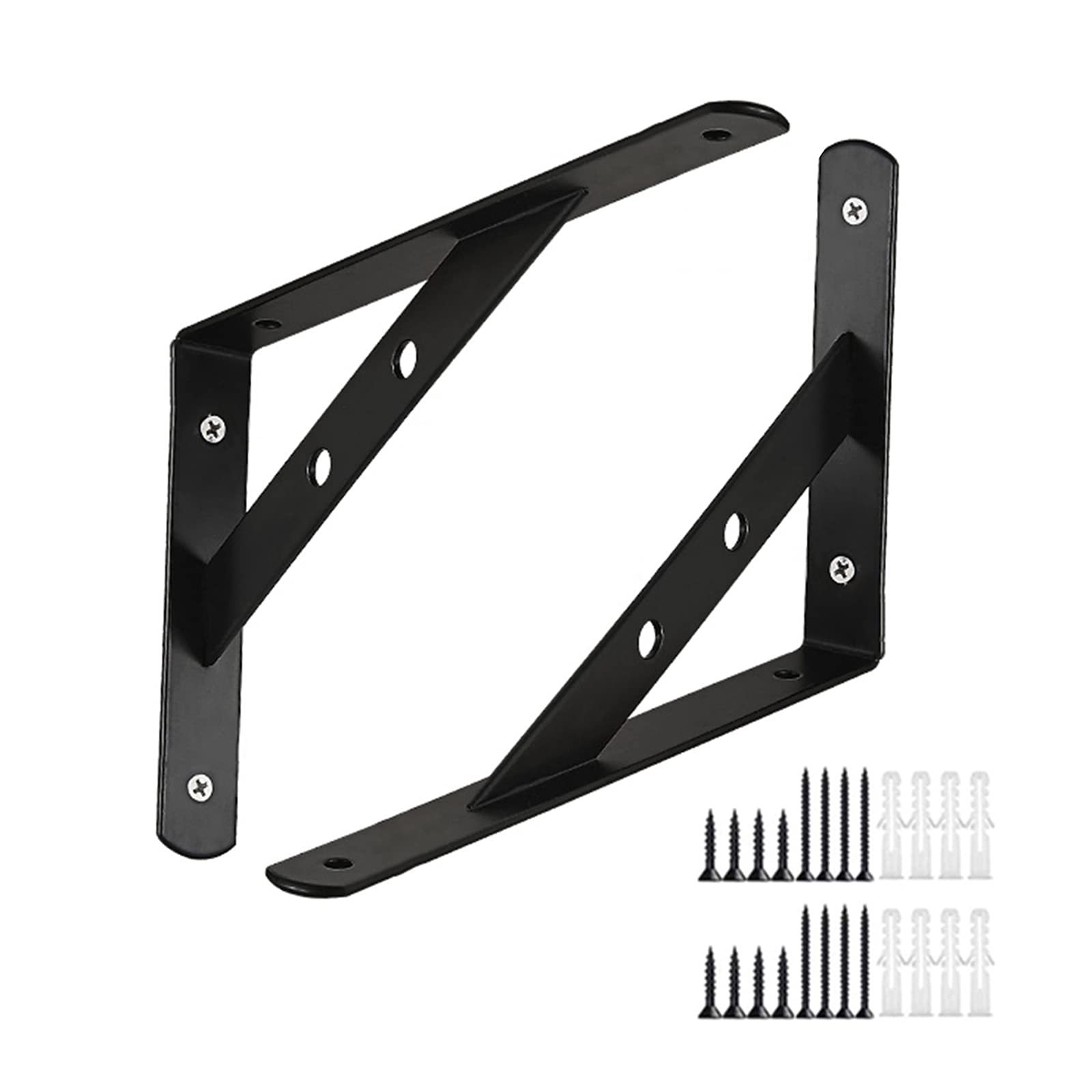 2pcs Soportes Triangulares Para Estantes, Soportes Estanterias Flotante Pesado,escuadras Baldas en Pared Ángulo Recto 90 Grados, Soporte Metal Con Tornillos, 10x15cm/4*6in,Black-28x40cm/11*15.7in