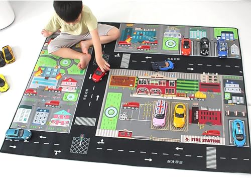 カーペット ラグ 道路 キッズ 140*110cm プレイマット ロードマップ おしゃれ 滑り止めマット 大きいサイズ ベビーマット 耐摩耗性 軽量で通気性 キッズ 子供部屋マット コンフォート 道路柄 線路 カラー 駐車場 1年中使える 遮音防ダニ加工
