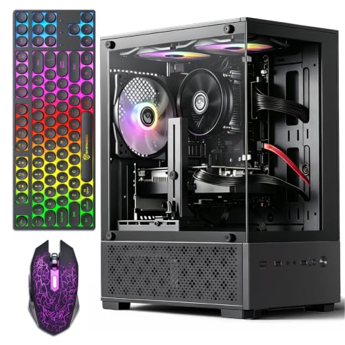 Image of Prebuilt Gaming PC Desktop, Ryzen 5 6Cores Desktop Computer up to 4.1 GHz | RX 590 8G Graphics Card, 16GB DDR4 RAM, 512GB SSD, WiFi, RGB Fan, Win11, Tower Computer for Game, Office and Study