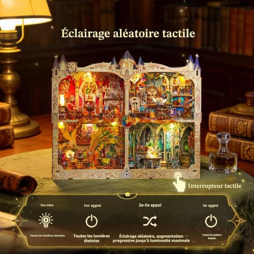 Tonecheer Kit de Puzzle 3D Book Nook, Maison Miniature en Bois avec LED et vitrine Anti-poussière, décoration Bricolage (L'Académie Magique) – vue 5