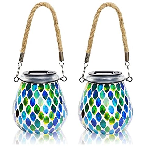 Solar Lanterns Outdoor Hanging Lights, Mosaic Waterproof Solar Table Lamps for Garden, Patio, Party, Yard Decoration Cover