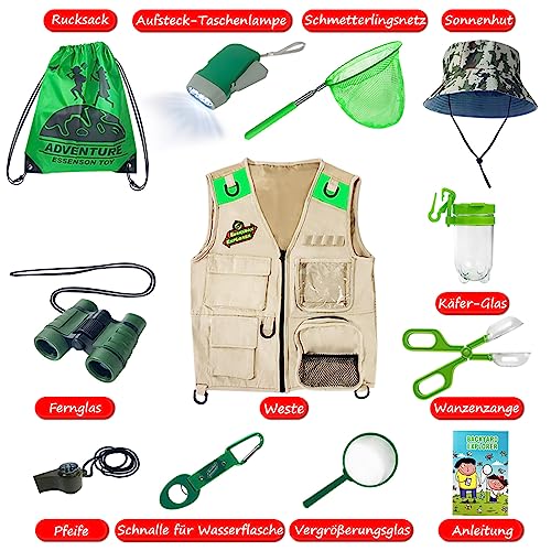 Kit Esploratore all'aperto - Set Cattura Insetti con Gilet, binocolo, Torcia elettrica, Regalo di Compleanno del Giocattolo di Avventura di Campeggio per Ragazzi e Ragazze di età 3-12 Anni - immagine 3