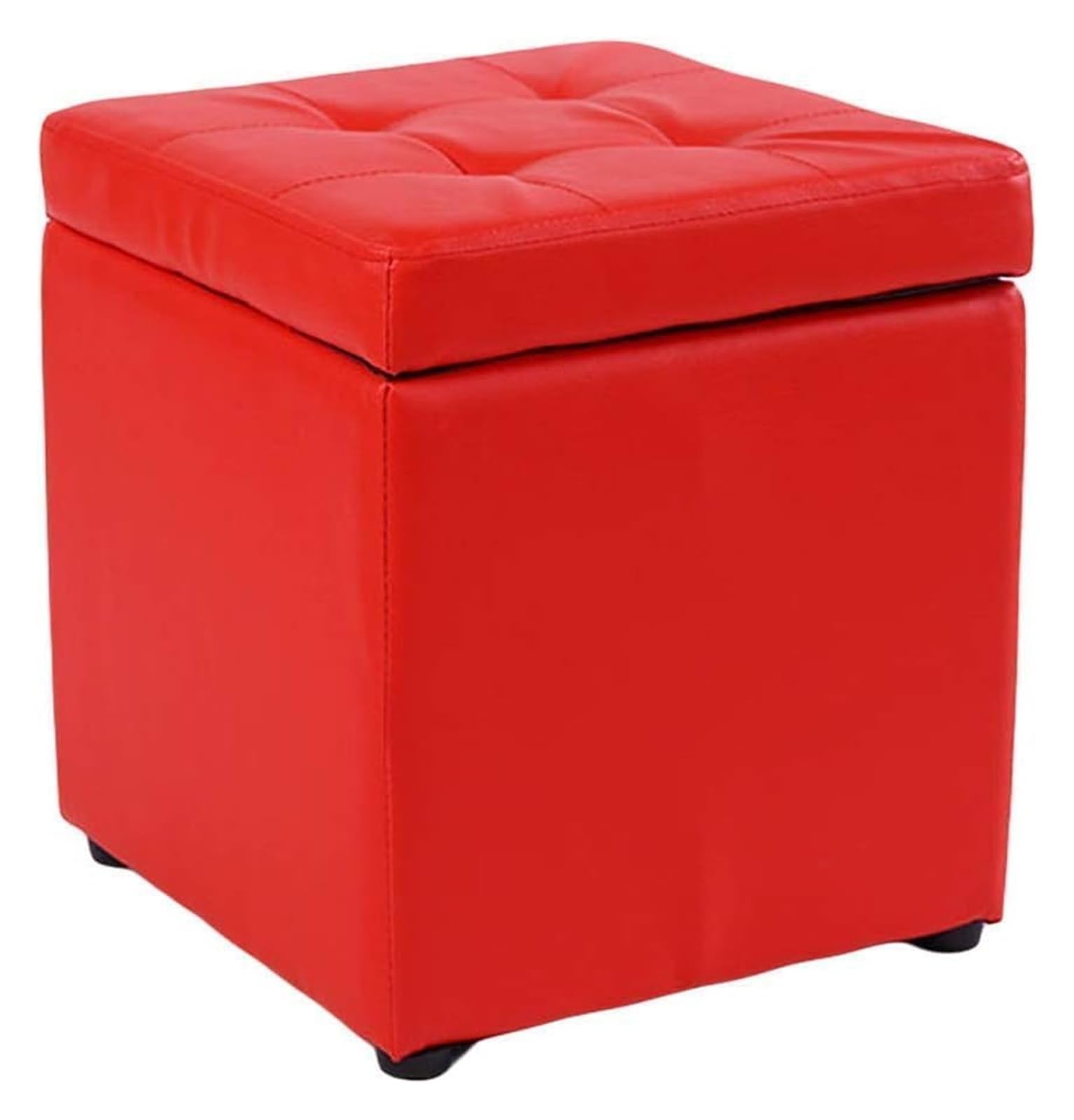 Tabouret de rangement à charnière en similicuir rouge robuste