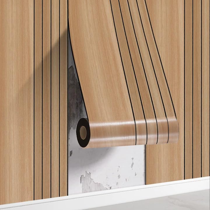 Swehooirt 3MM Thick 3D Self Adhesive Wallpaper Insulating Brown Panel Wallpaper Wood Effect Grating Dampproof Peel and Stick Wall Panels Removable Wall Paper for Livingroom Bedroom