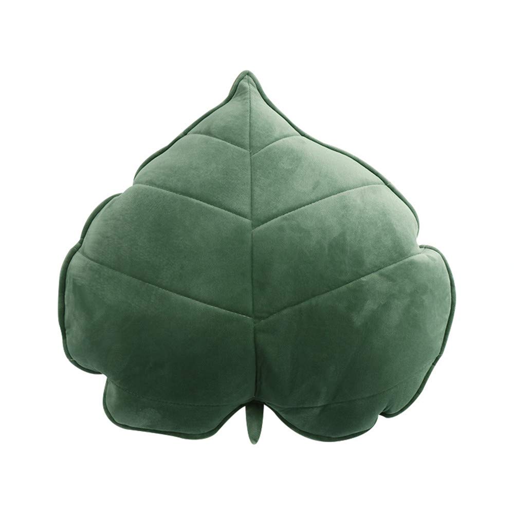 Coussin Déco En Forme De Feuille 3D - 13 Cm - Tissu Doux - Pour Canapé, Lit, Décoration Murale - Vert Foncé - 13